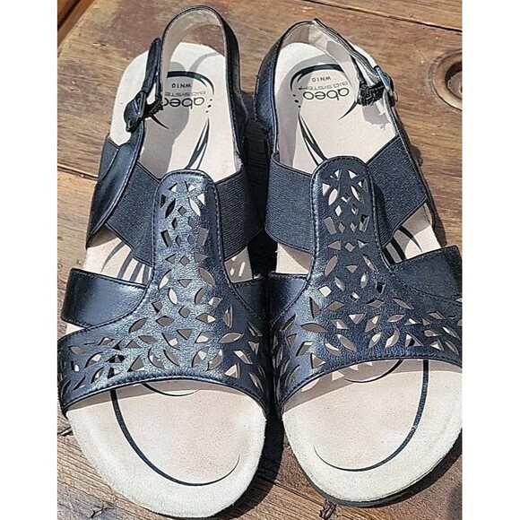 Abeo Bria 8401 Sandals Women's Black Leather Size WN 10 Cutout Casual - Picture 1 of 9